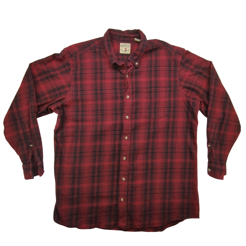 Red Head Shirt Mens 2XLT Plaid Flannel Button Up Red Black Outdoor Hunting